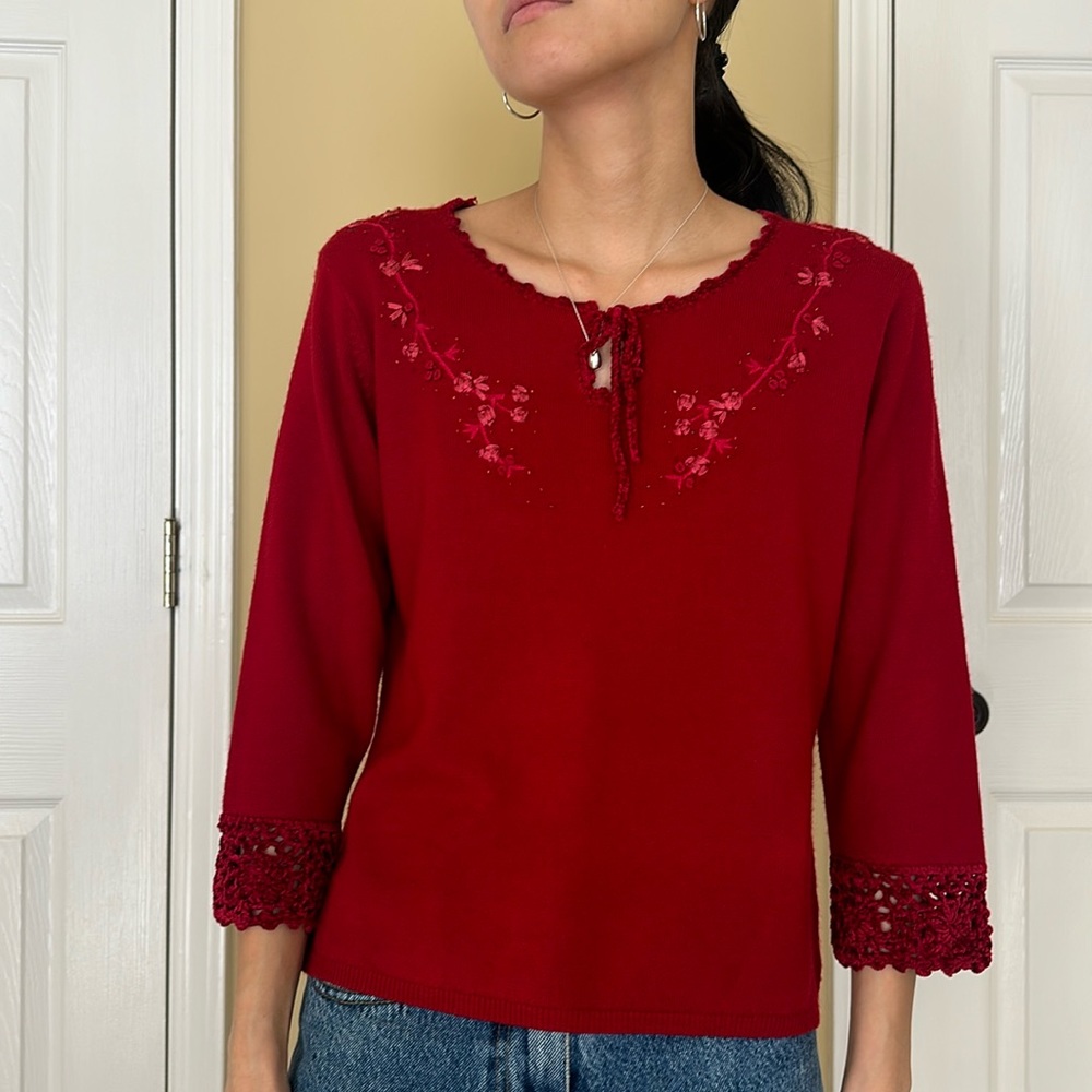 Red Embroidered Sweater